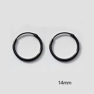 Solid 925 Silver Tiny Small Medium Hoop Earrings-Black 14mm SH022